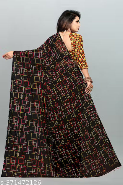 Bollywood Style Floral Printed Saree For Women with Unstitch Blouse Piece