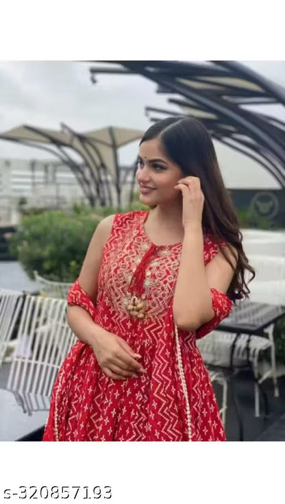 Rayon Kurta With Sharara And Dupatta Set (Red)