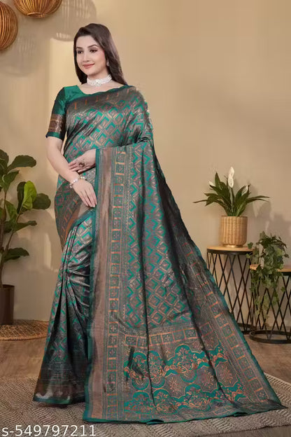 Traditional Banarasi Silk Blend Saree with Blouse for Women