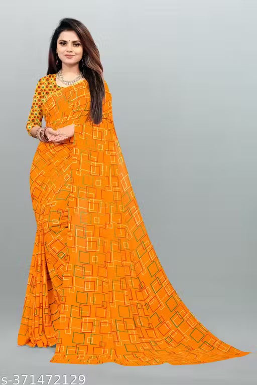 Bollywood Style Floral Printed Saree For Women with Unstitch Blouse Piece