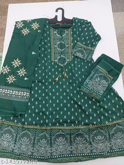 Women's Rayon Kurti With Dupatta And Bottom wear 3 Piece Set