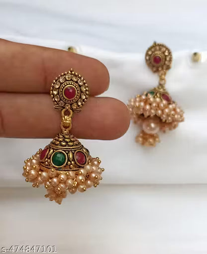 Traditional Ethnic Fancy Stylish Pearl Oxidised Jhumka Jhumki Earrings for Girls and Women