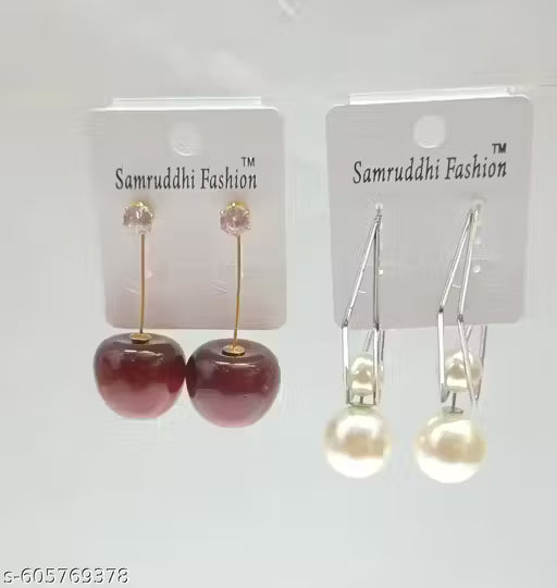 Elegant Pearl Drop Earrings & Trendy Cherry Design Earrings