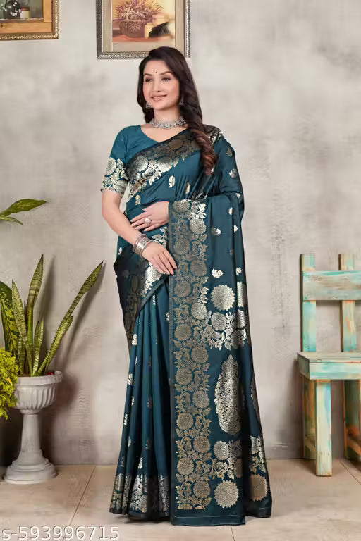 Elegant Blue Kanjivaram Silk Saree with Zari