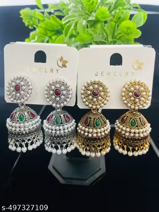 New Fashionable Silver and Gold Oxodised Rajwadi Jumakha Set (Pack Of 2)