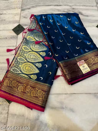 Chandrakon Chand Buti Satin Silk Embroidered Saree for Wedding and Parties