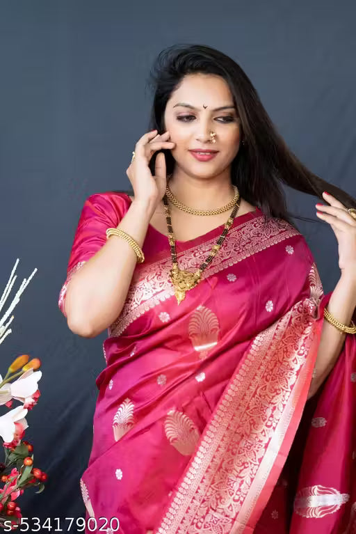 Women's Kanchipuram Pure Silk Saree with Zari-Pink