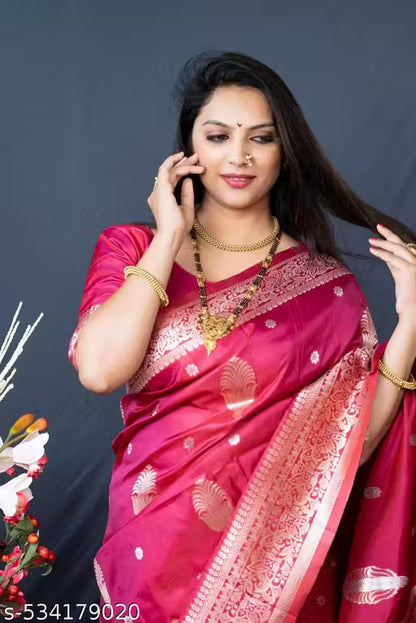 Women's Kanchipuram Pure Silk Saree with Zari-Pink