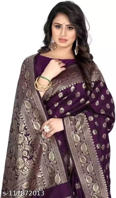 Banarasi Silk Blend Saree with Zari Work & Blouse