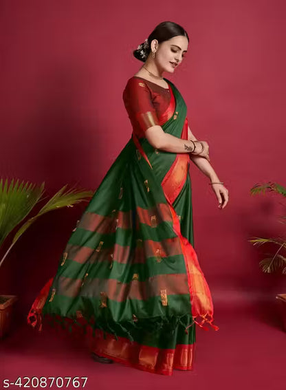 Traditional Design Paithani Sico Silk Saree with running blouse piece