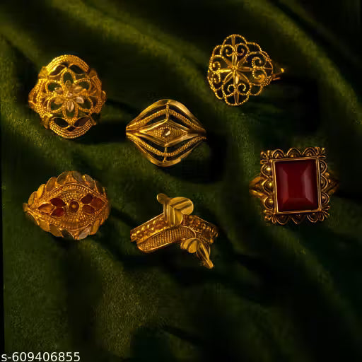 Designer Gold Plated Ring Set – 6 Antique Traditional Rings Combo