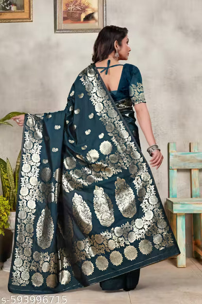 Elegant Blue Kanjivaram Silk Saree with Zari