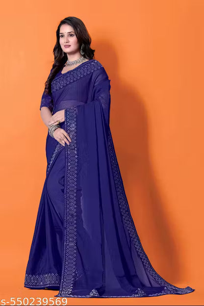 Elegant Georgette Saree with Hotfix Stones