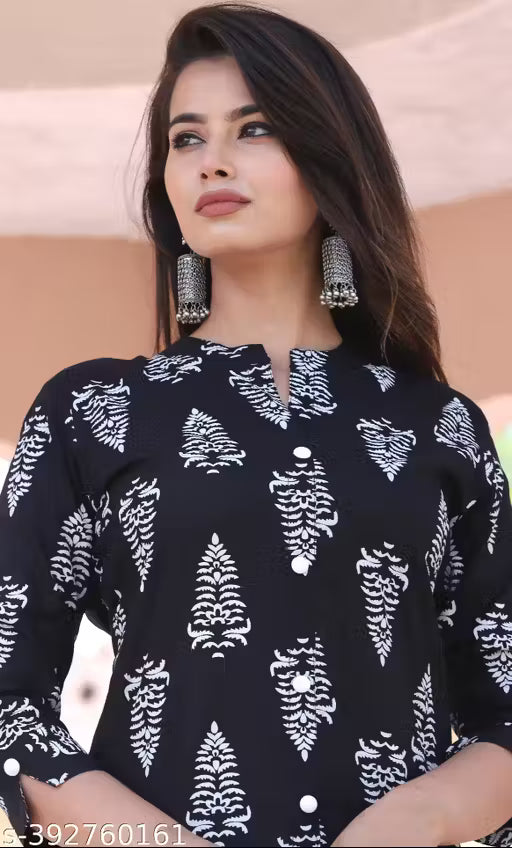 Woman And Girls Rayon Fabric Printed Kurti With Palszo Set