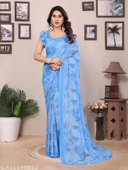 Trendy Printed Georgette Saree with Blouse