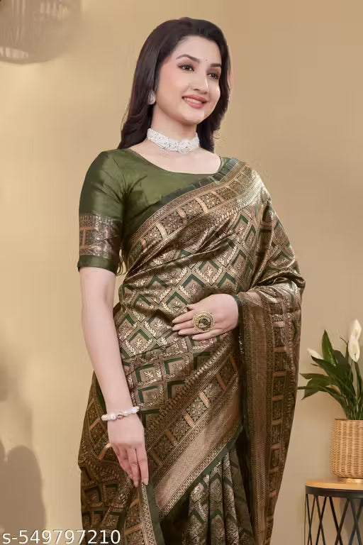 Designer Banarasi Silk Blend Saree with Blouse for Bridal, Reception & Occasions