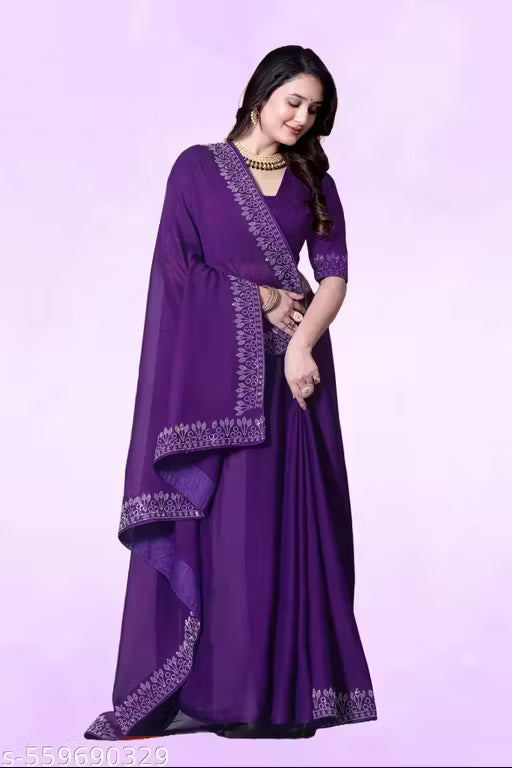 Stylish Georgette Saree with Hotfix Detailing