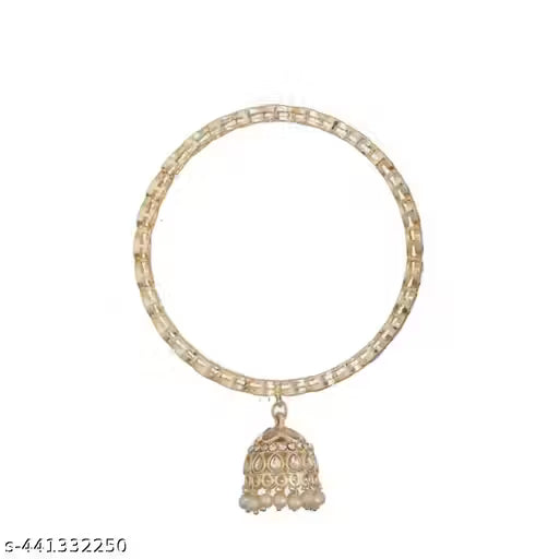 Mankairoop set Of 4 Light Gold-Plated Kundan-Studded & Pearls-Beaded Jhumki Bangles