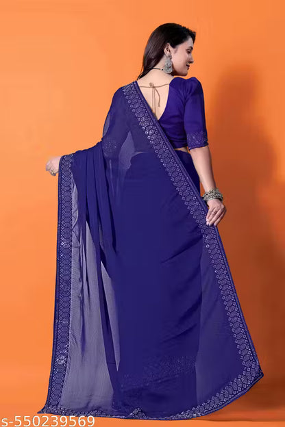 Elegant Georgette Saree with Hotfix Stones