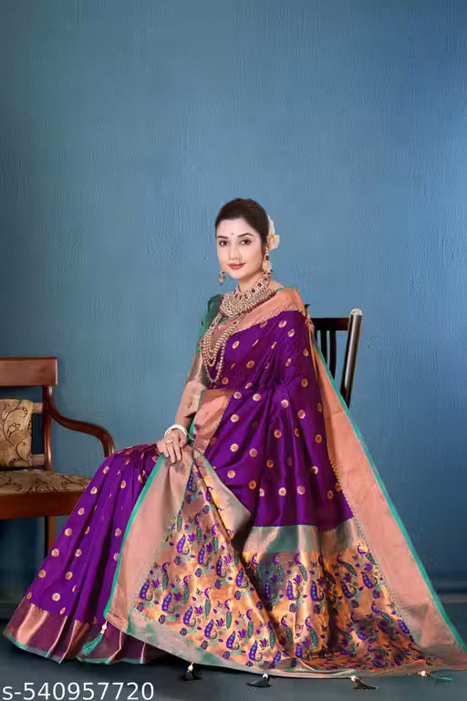 PAITHANI RICH PALLU SILK SAREE WITH BLOUSE(PURPLE)