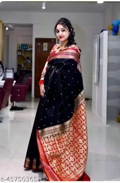 Black Sambalpuri Silk Saree with Red Border