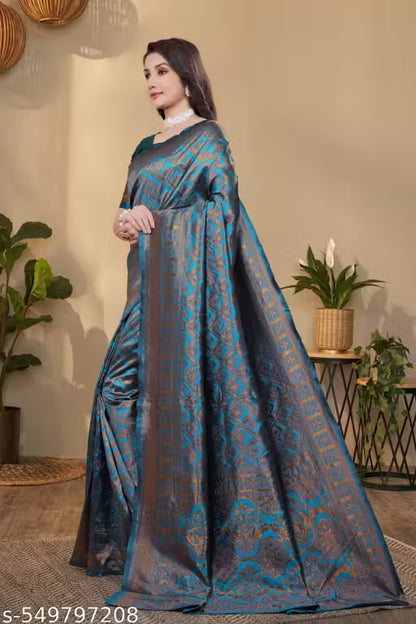 Stylish Banarasi Silk Blend Saree with Blouse Piece – Festival & Celebration Wear
