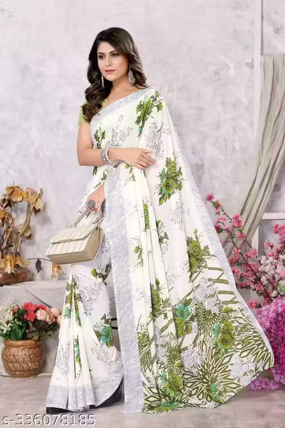 Daily use Trendy Printed Georgette Saree with Blouse Material