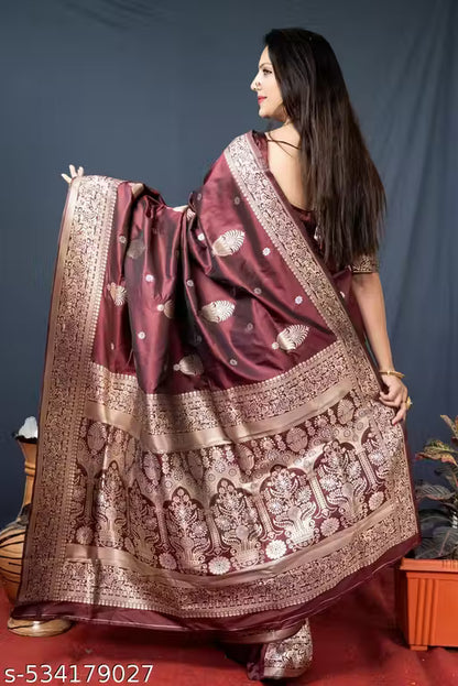 Women's Kanchipuram Pure Silk Saree with Zari-brown