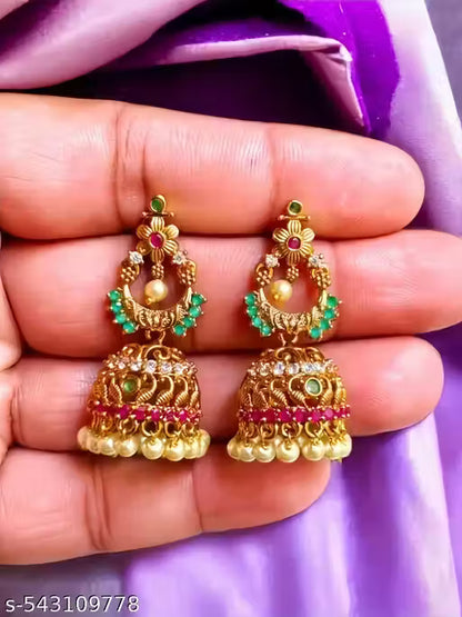 Designer Gold Plated Jhumka Earrings for Women & Girls