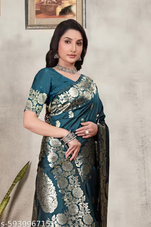 Elegant Blue Kanjivaram Silk Saree with Zari