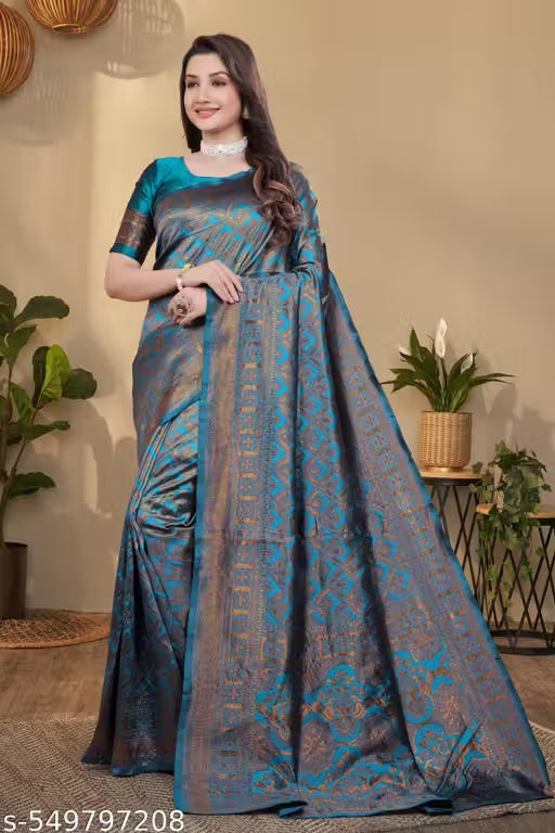 Stylish Banarasi Silk Blend Saree with Blouse Piece – Festival & Celebration Wear
