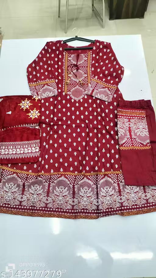 Women's Rayon Kurti With Dupatta And Bottom wear 3 Piece Set