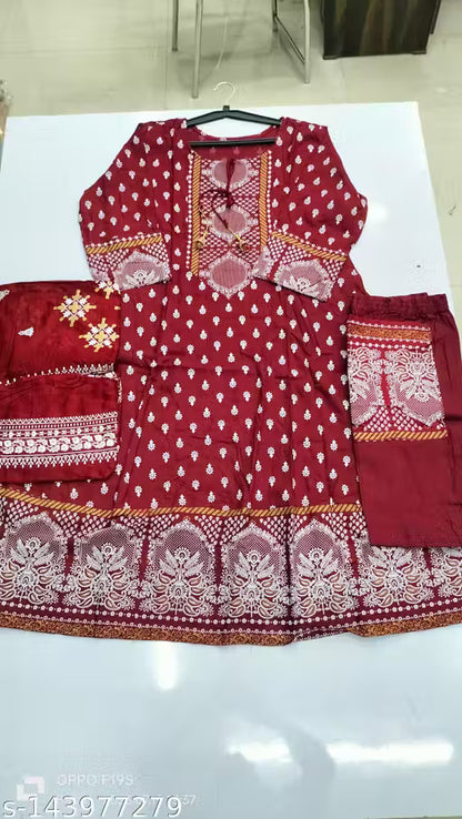 Women's Rayon Kurti With Dupatta And Bottom wear 3 Piece Set