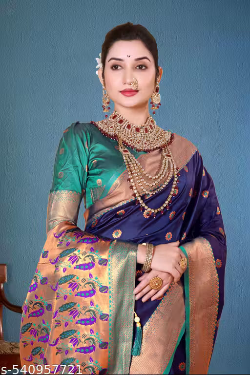 TRENDING PAITHANI RICH PALLU SILK SAREE WITH BLOUSE(BLUE)