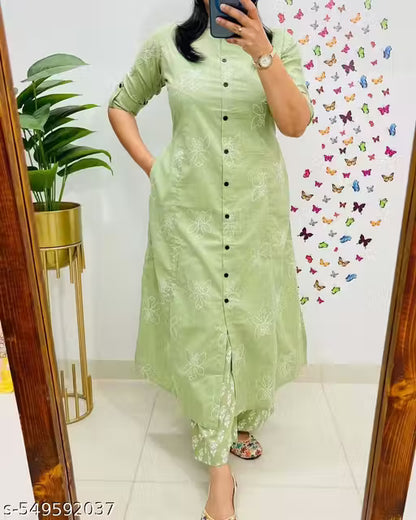 Newly designed kurta and pant set for women with one pocket in kurta