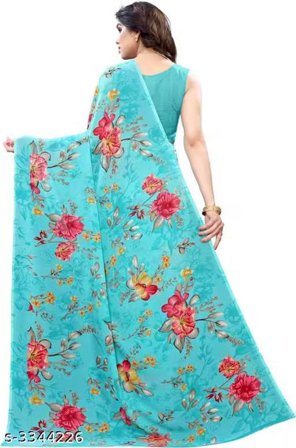 Tarzen Aqua Blue Saree With Blouse