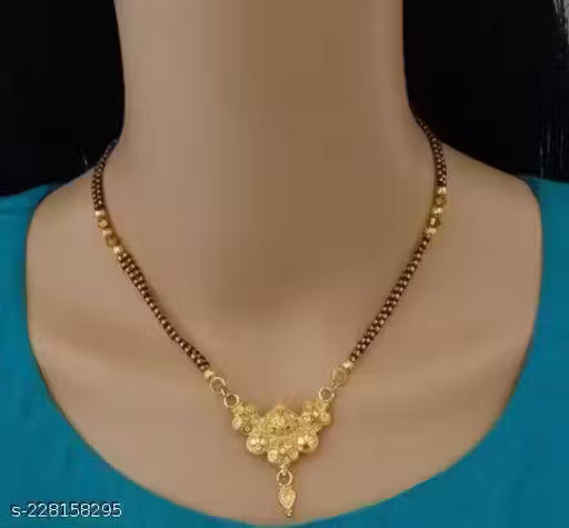 Parthi Ethenic Gold Tanmaniya Pendant Black Mani/Beads Twine Braid Short Mangalsutra for Women (Size : 18 Inch)