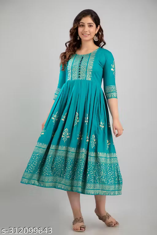 Women Rayon Printed Aaradhya Anarkali Kurtis