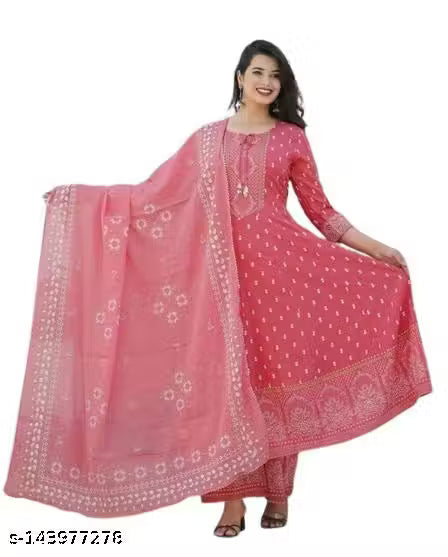 Women's Rayon Kurti With Dupatta And Bottom wear 3 Piece Set