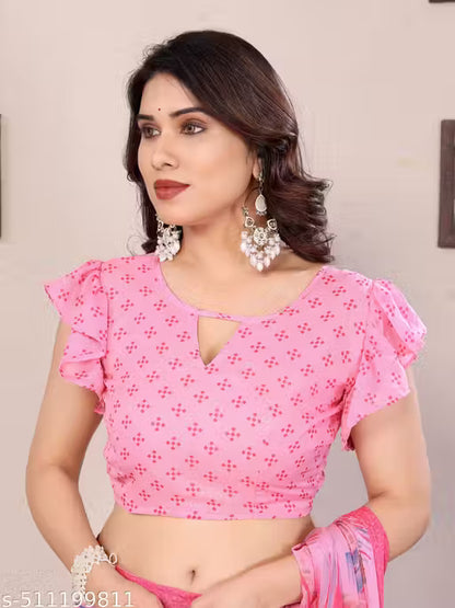 Trendy Printed Saree with Blouse