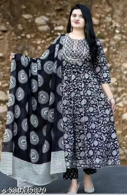 Premium Printed Designer kurti with Pant And Cotton Dupatta
