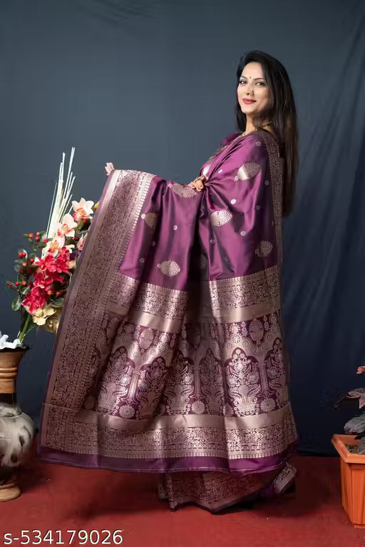 Women's Kanchipuram Pure Silk Saree with Zari-perpule