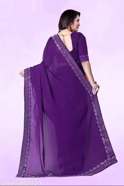 Stylish Georgette Saree with Hotfix Detailing