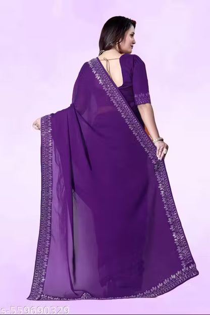 Stylish Georgette Saree with Hotfix Detailing