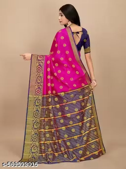 Pink Banarasi Silk Saree with Blouse