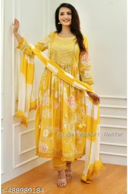 Rayon Embroidered Kurti with Pant and Dupatta Set