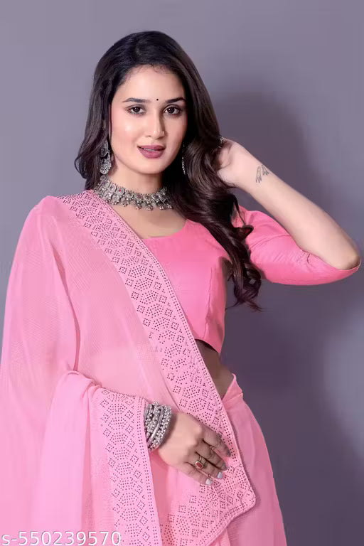 Best Festival Georgette Saree with Hotfix Stones