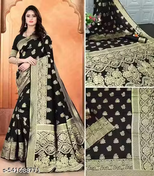 Soft Banarasi Silk Saree with Blouse-Black