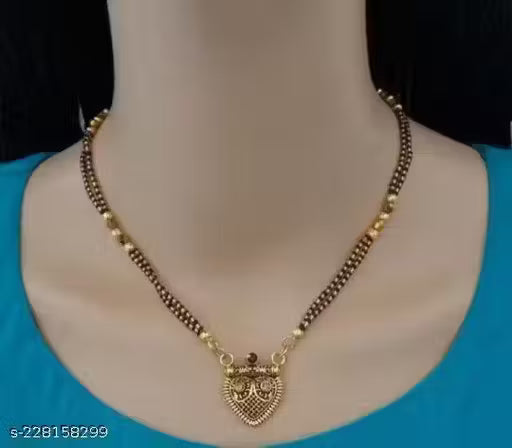 Parthi Ethenic Oxidised Gold Pendant Black Mani/Beads Twine Braid Short Mangalsutra for Women (Size : 18 Inch)