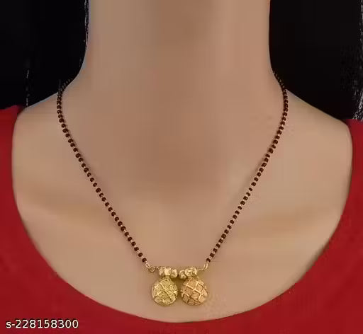 Parthi Ethenic Oxidised Gold Pendant Black Mani/Beads Twine Braid Short Mangalsutra for Women (Size : 18 Inch)